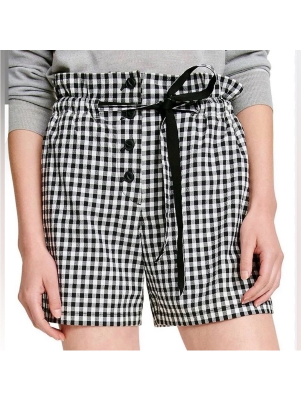Rag & Bone Camille Cotton Black/White Gingham High Waist Paperbag Shorts Size 10